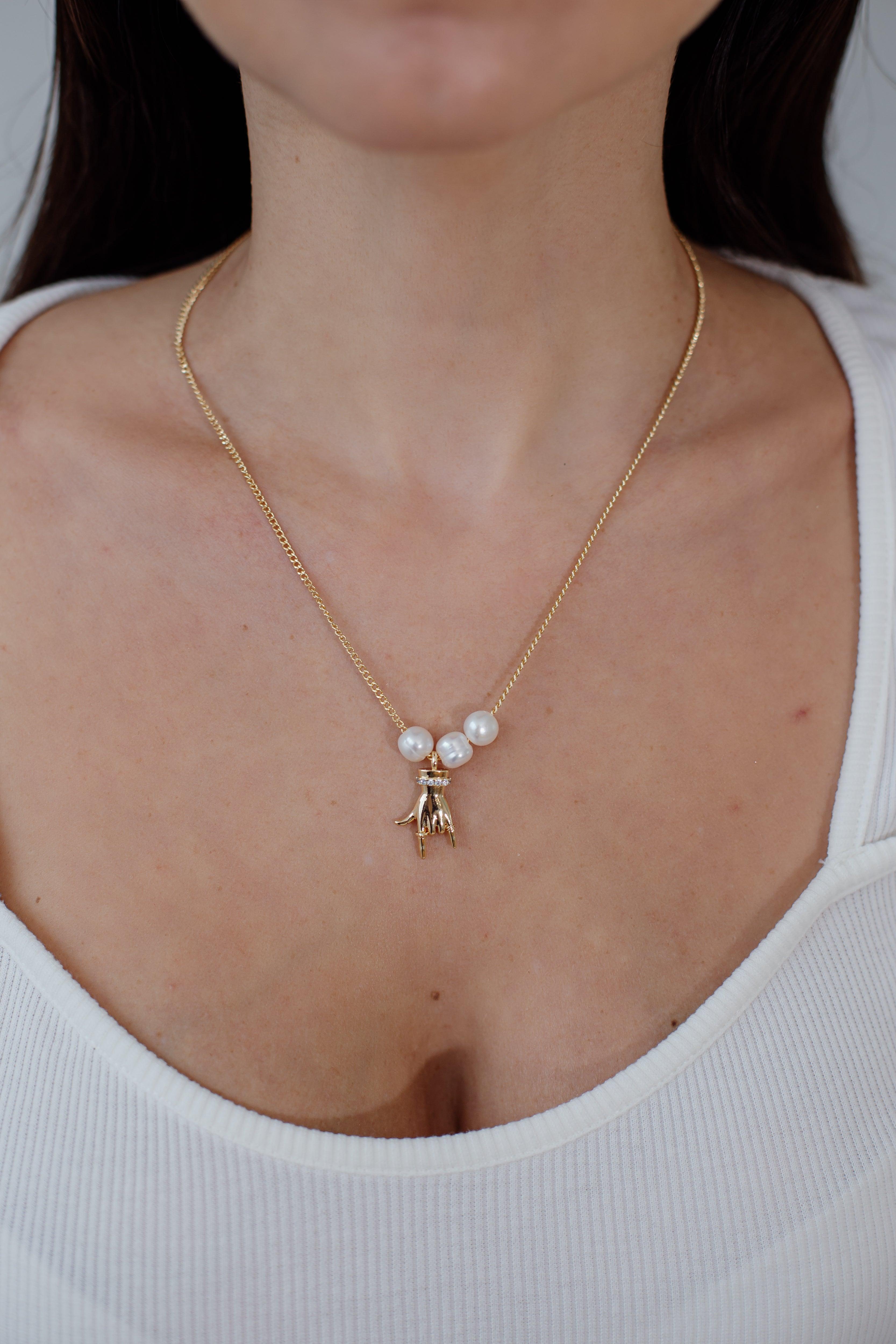 Anhänger Halskette "Gold Buddha Hand Perlen"