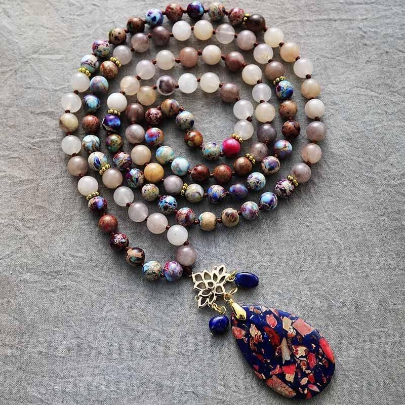 Mala-Halskette "Spirituelle Segnungen" aus Achat, Jaspis und Lapislazuli
