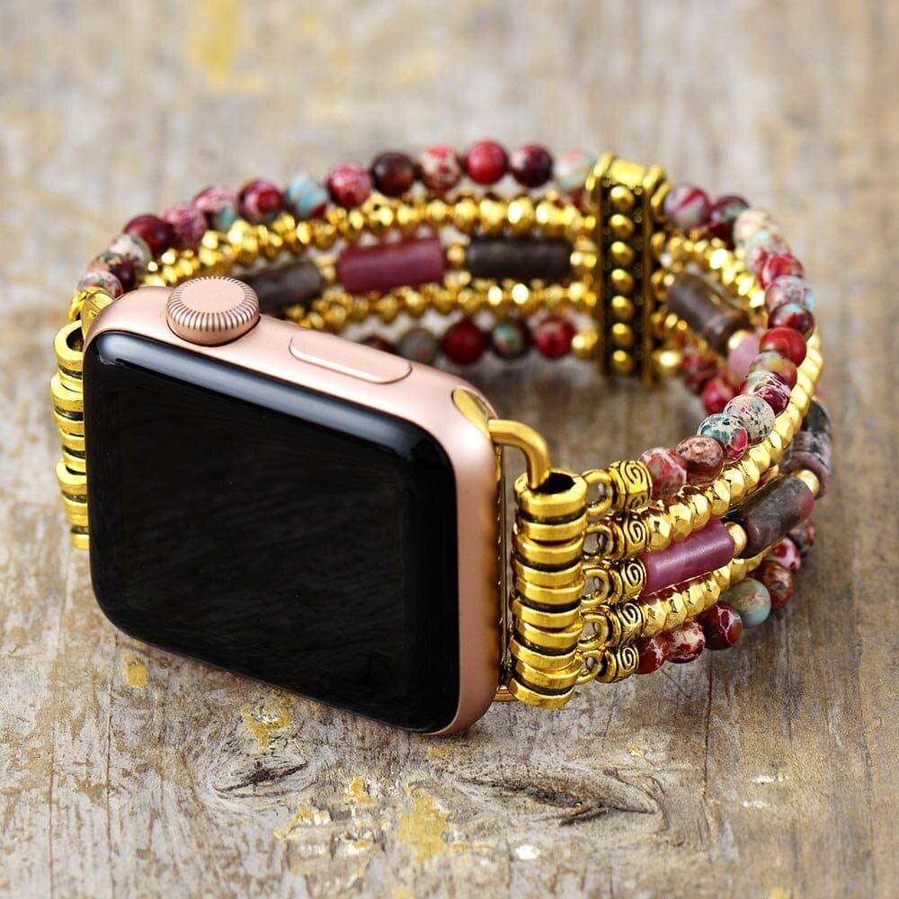 Smartwatch-Armband "Kraftvolle Aura" aus Jaspis und Rhodonit
