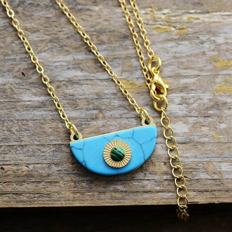 Mond-Halskette "Beruhigende Essenz" aus Türkis und Malachit