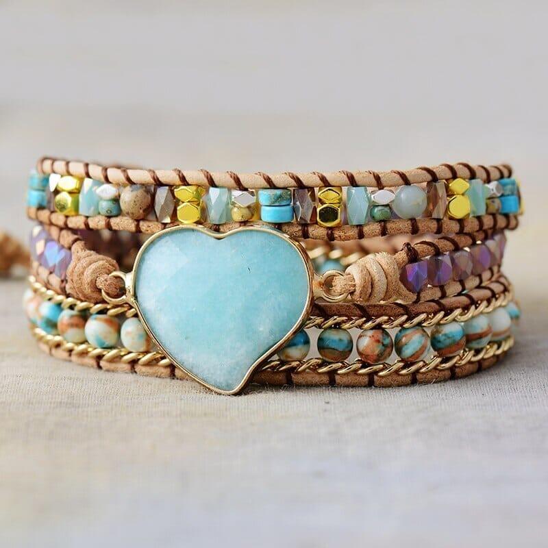 Leder Wickelarmband "Azure Liebe" mit Edelsteinen