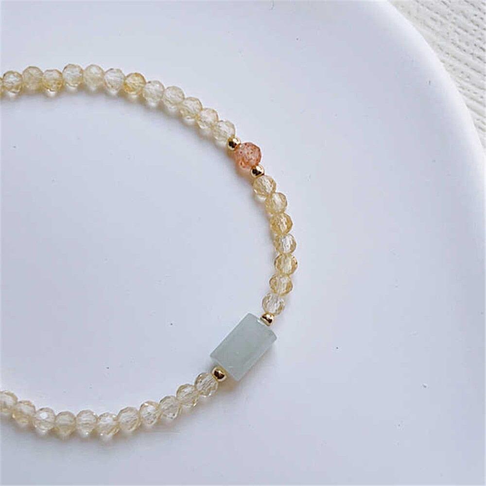Armband "Strahlende Gelassenheit" aus Citrin, Erdbeerquarz und Jadeit