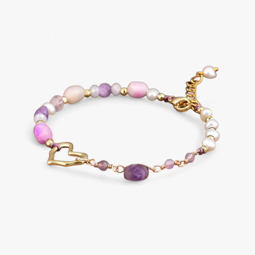 Liebesarmband "Bezaubernde Eleganz" mit Amethyst und rosa Opal