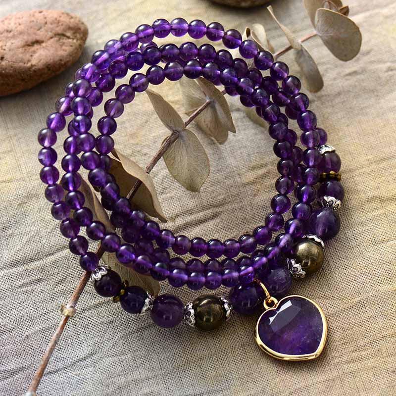 Amethyst Mala Halskette/Armbänder "Lila Herz"