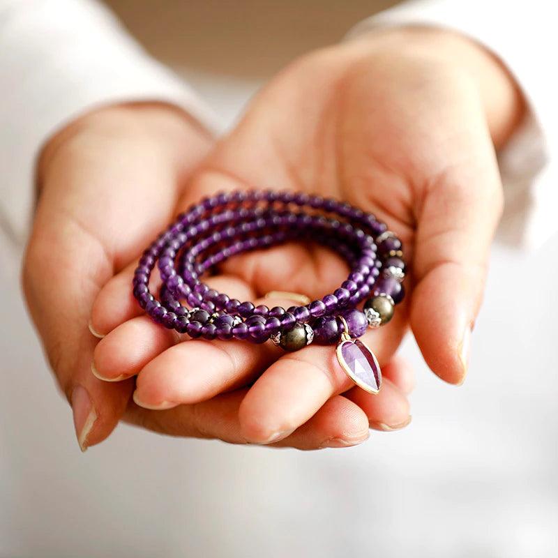 Amethyst Mala Halskette/Armbänder "Lila Herz"