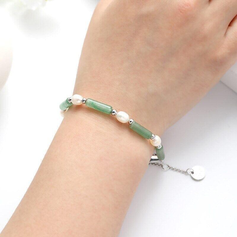 Armband "Glücksharmonie" mit grüner Jade und Süsswasserperlen