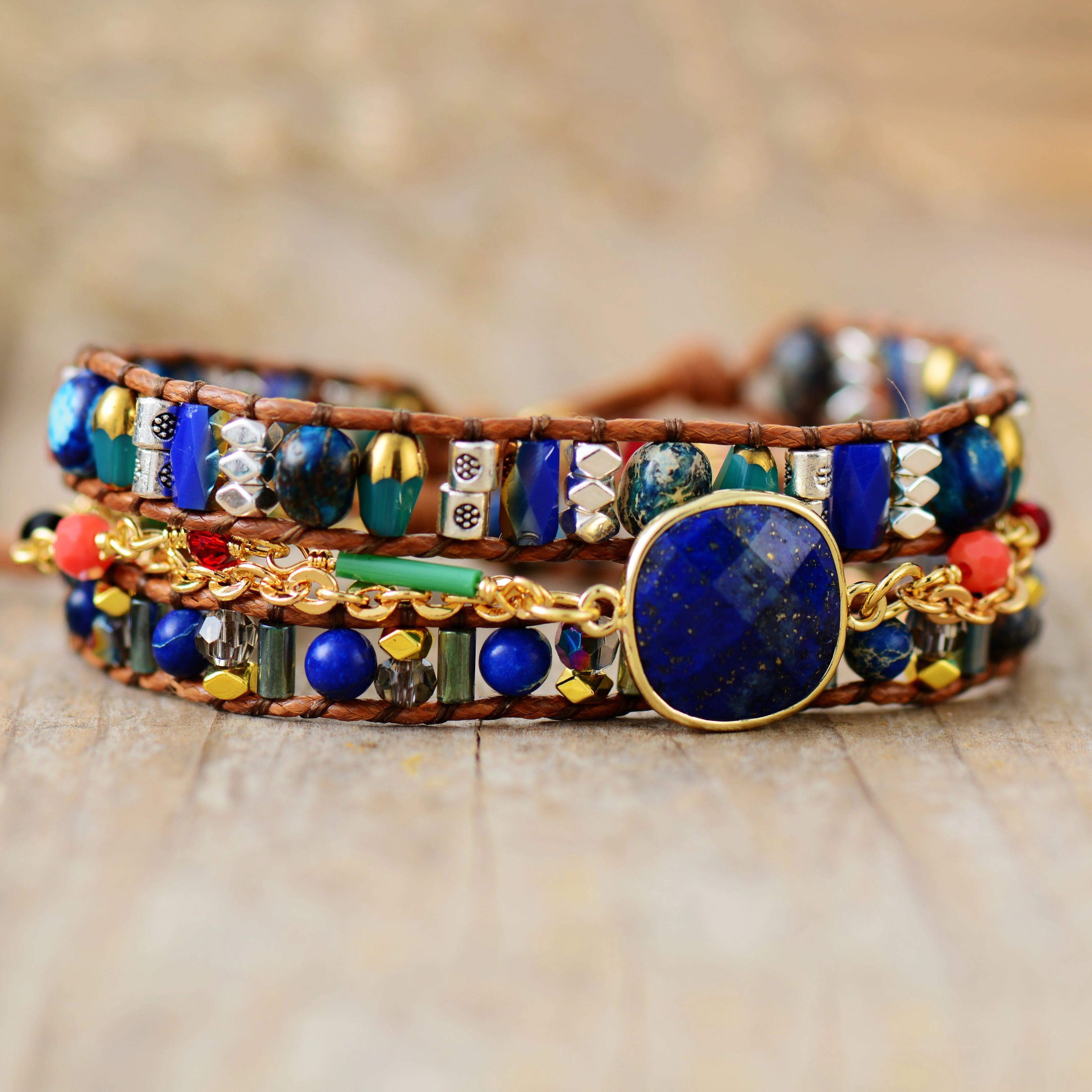 Lapislazuli & Jaspis Wickelarmband "Kosmisches Auge"