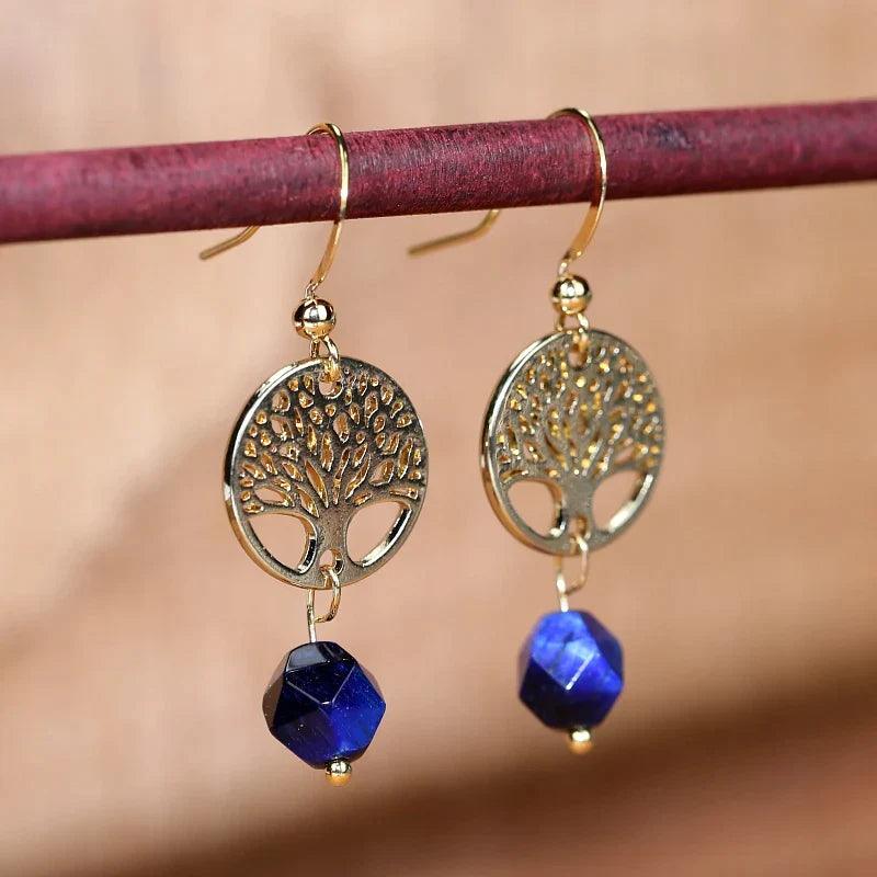 Baum des Lebens Ohrringe "Mystische Weisheit" Lapislazuli & Amethyst