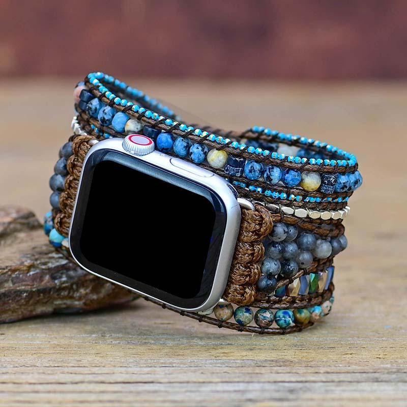 Apple Watch-Uhrenarmband aus blauem und grauem Edelstein