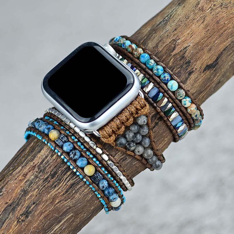 Apple Watch-Uhrenarmband aus blauem und grauem Edelstein