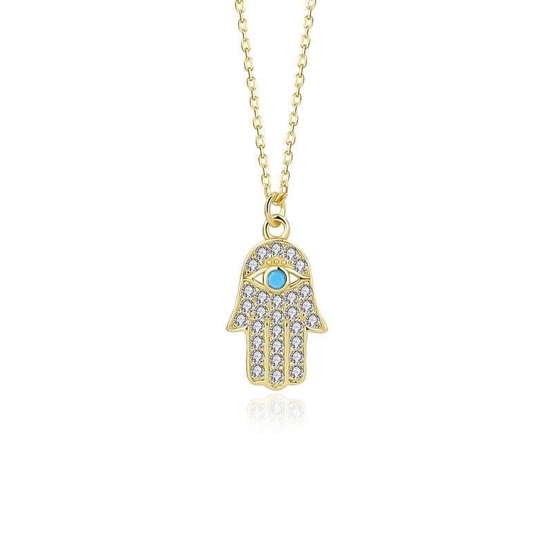 Hamsa Hand Halskette "Reichlich Wohlstand" mit Türkis & Gold