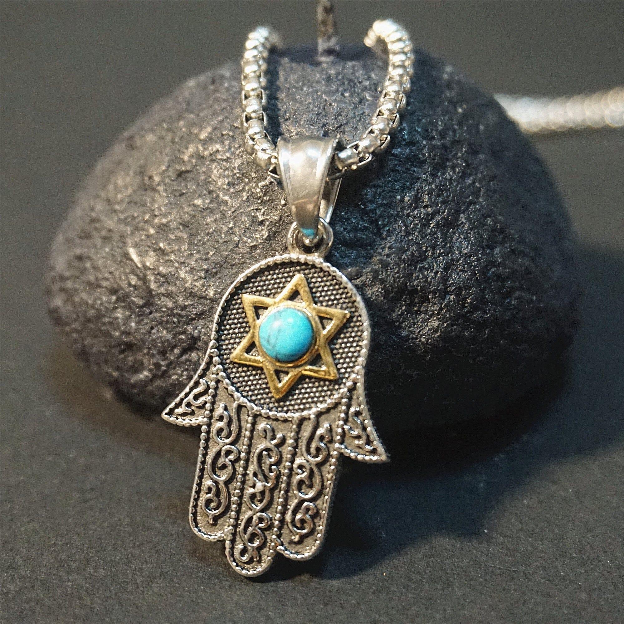 Hamsa Hand Halskette "Friedliche Fülle" mit Türkis