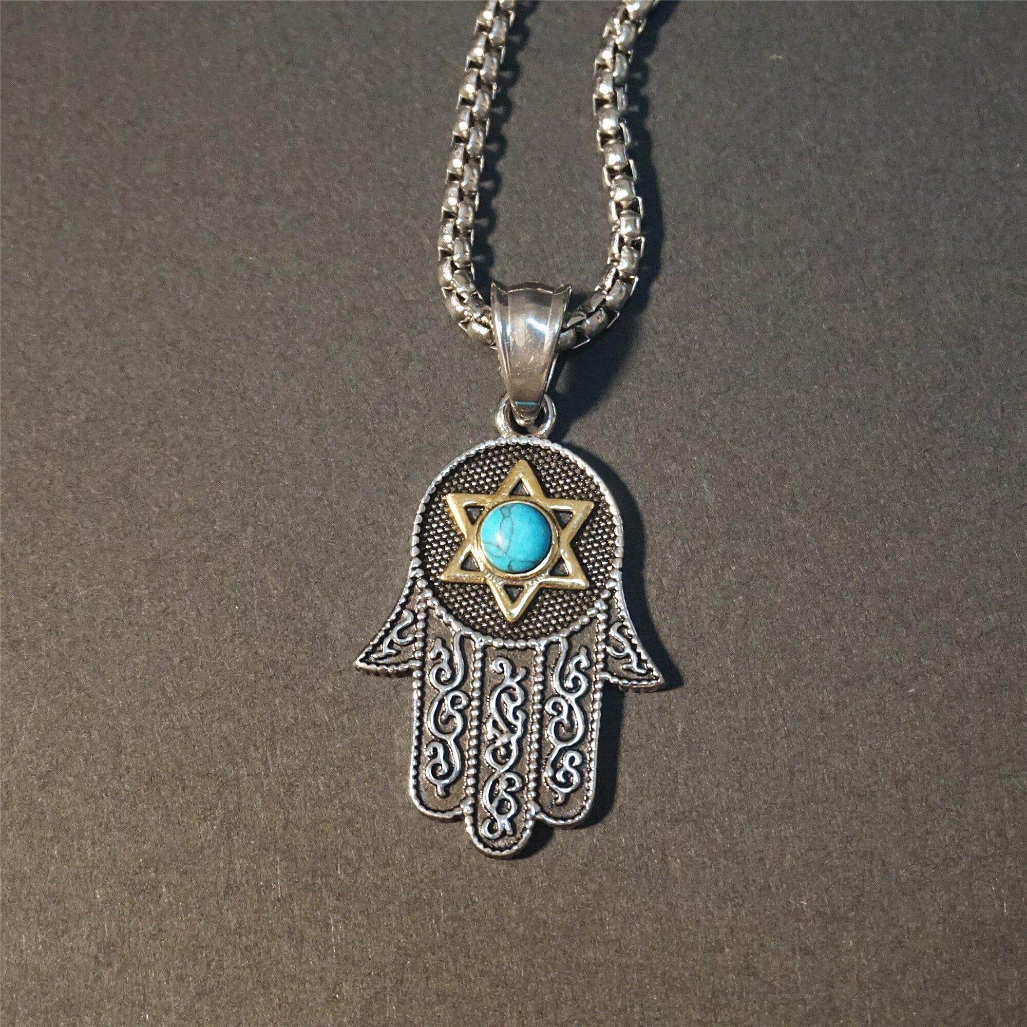 Hamsa Hand Halskette "Friedliche Fülle" mit Türkis