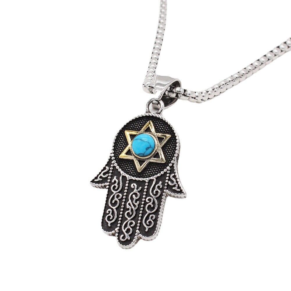 Hamsa Hand Halskette "Friedliche Fülle" mit Türkis