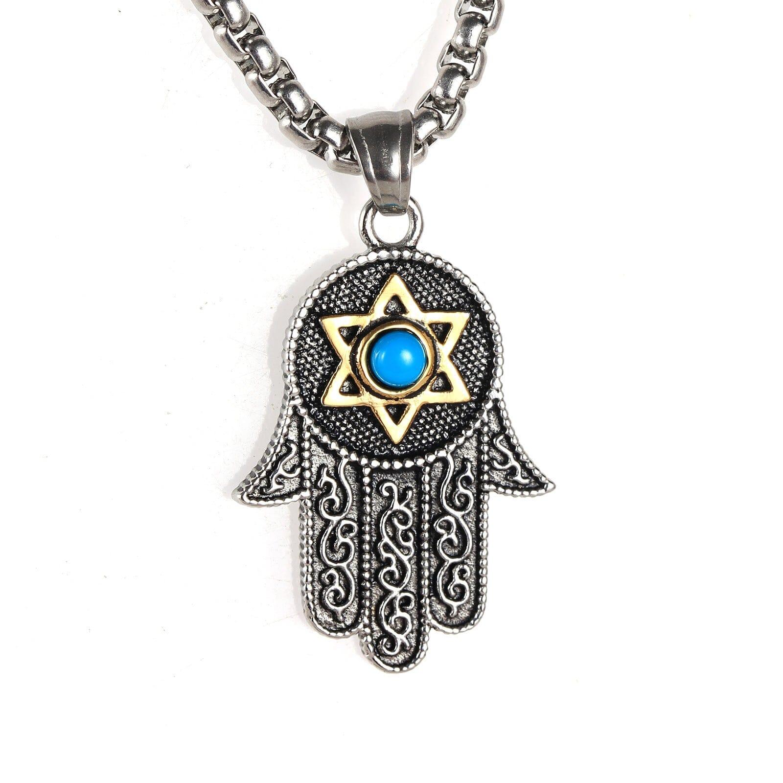 Hamsa Hand Halskette "Friedliche Fülle" mit Türkis