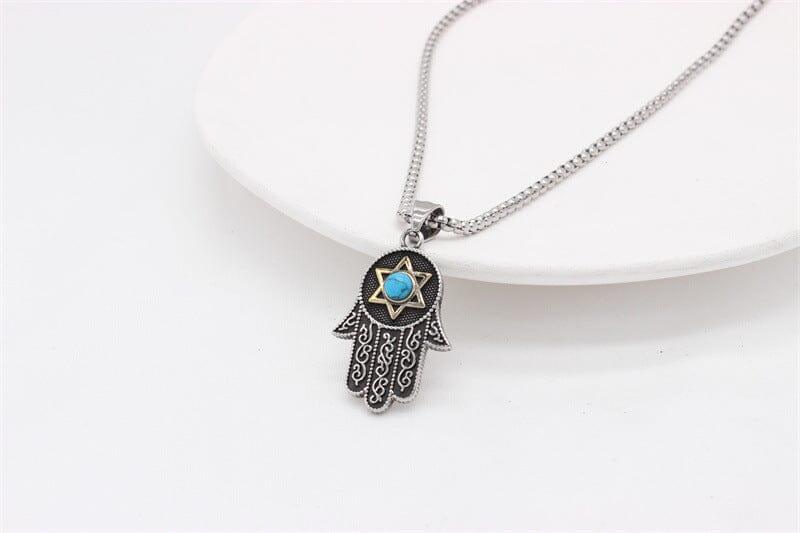 Hamsa Hand Halskette "Friedliche Fülle" mit Türkis