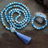 Blaues Jade-Armband und Mala Halskette Set "Segensreich"