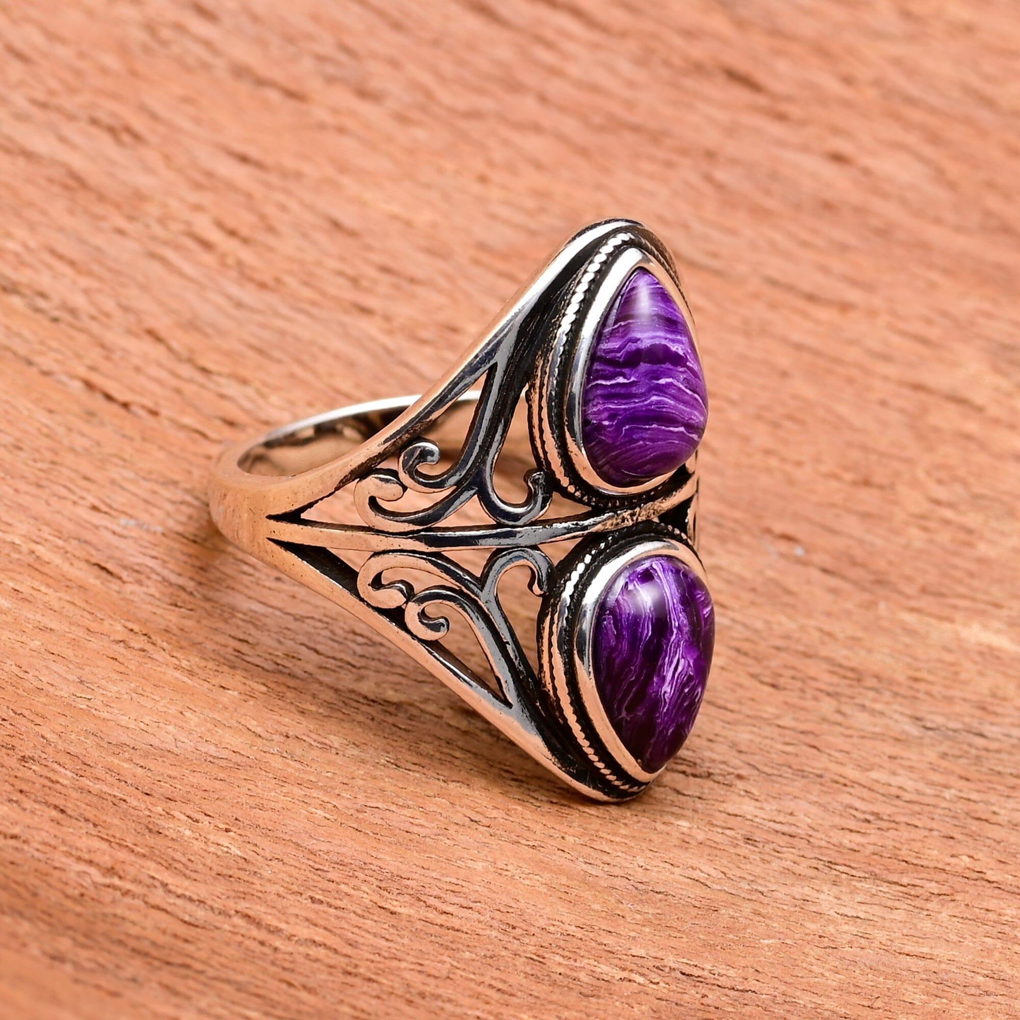 Rhea - Doppelt Tropfenförmiger Boho Chic Ring mit Amethysten