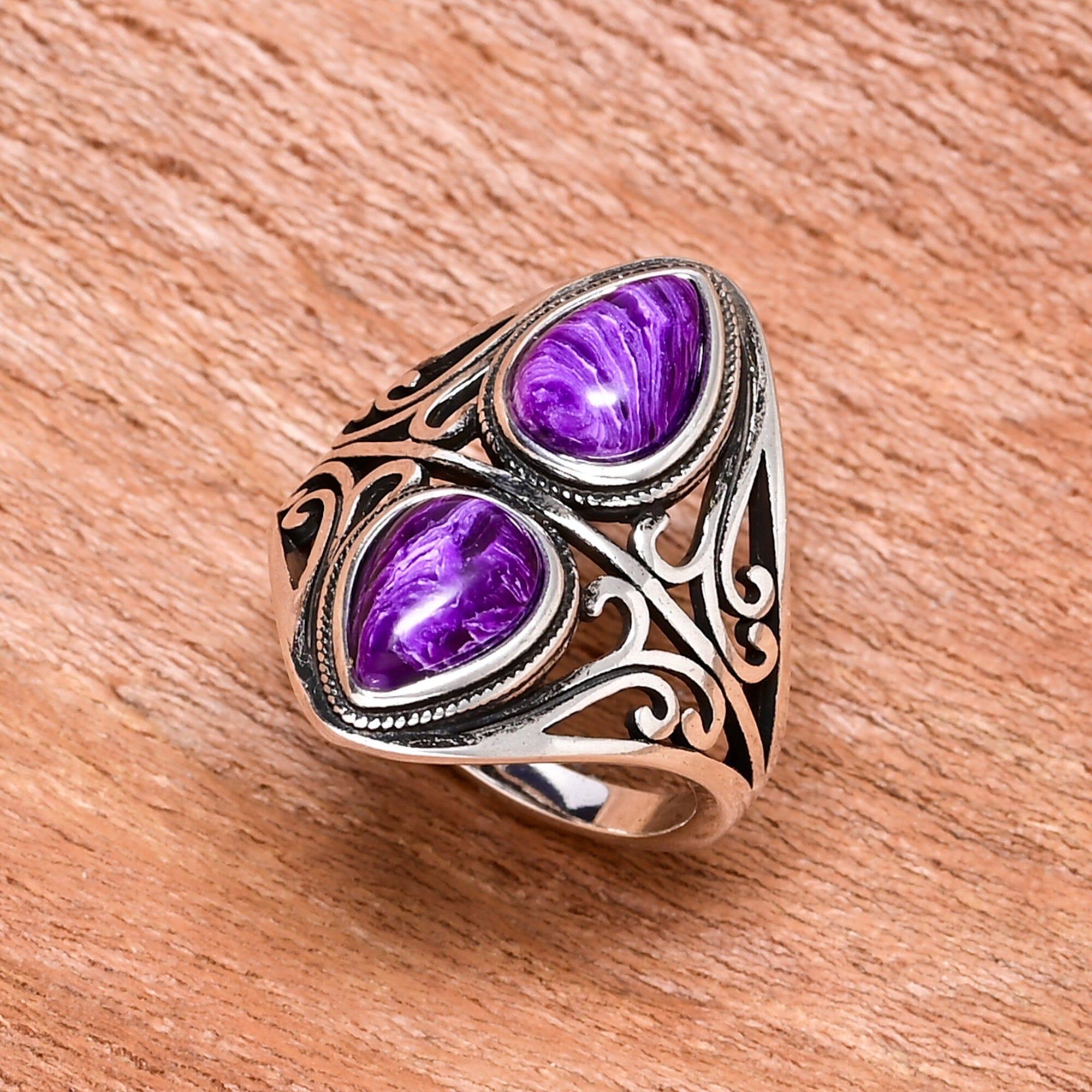 Rhea - Doppelt Tropfenförmiger Boho Chic Ring mit Amethysten