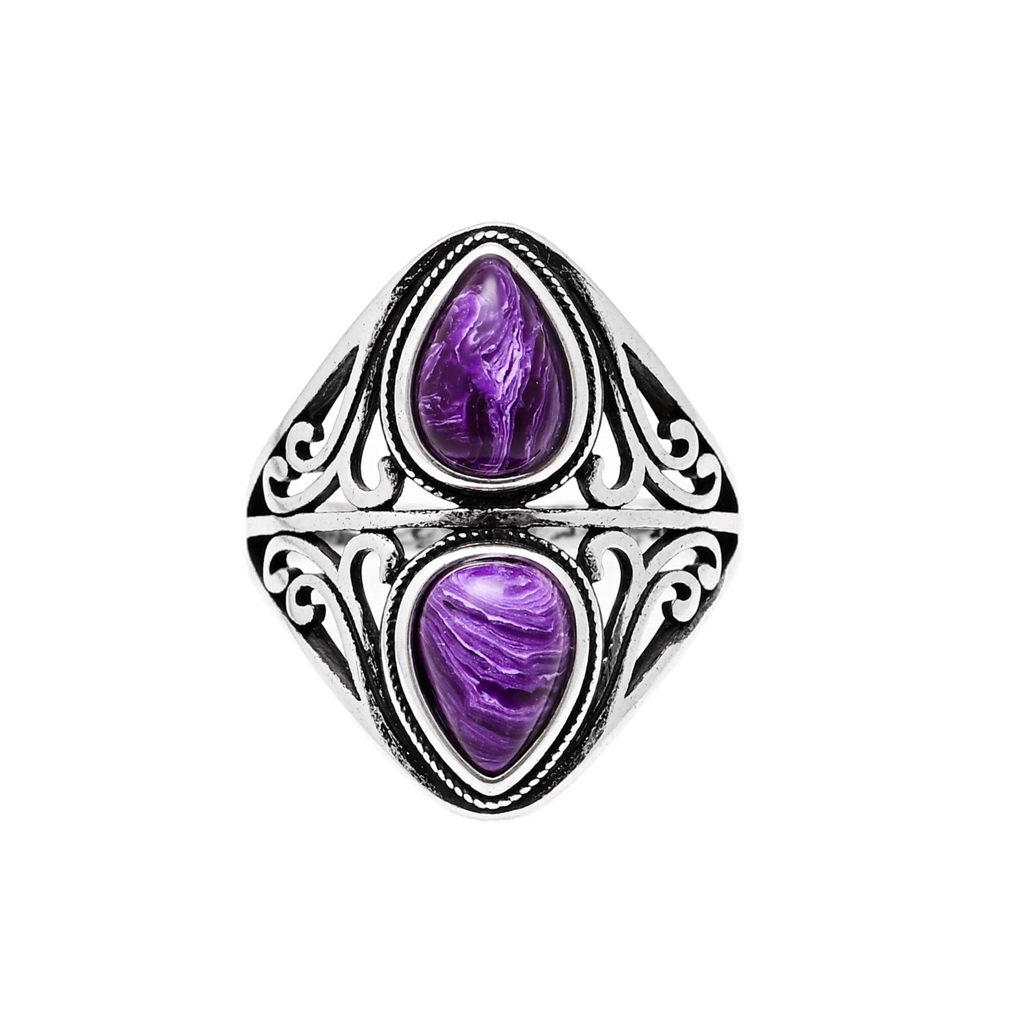 Rhea - Doppelt Tropfenförmiger Boho Chic Ring mit Amethysten