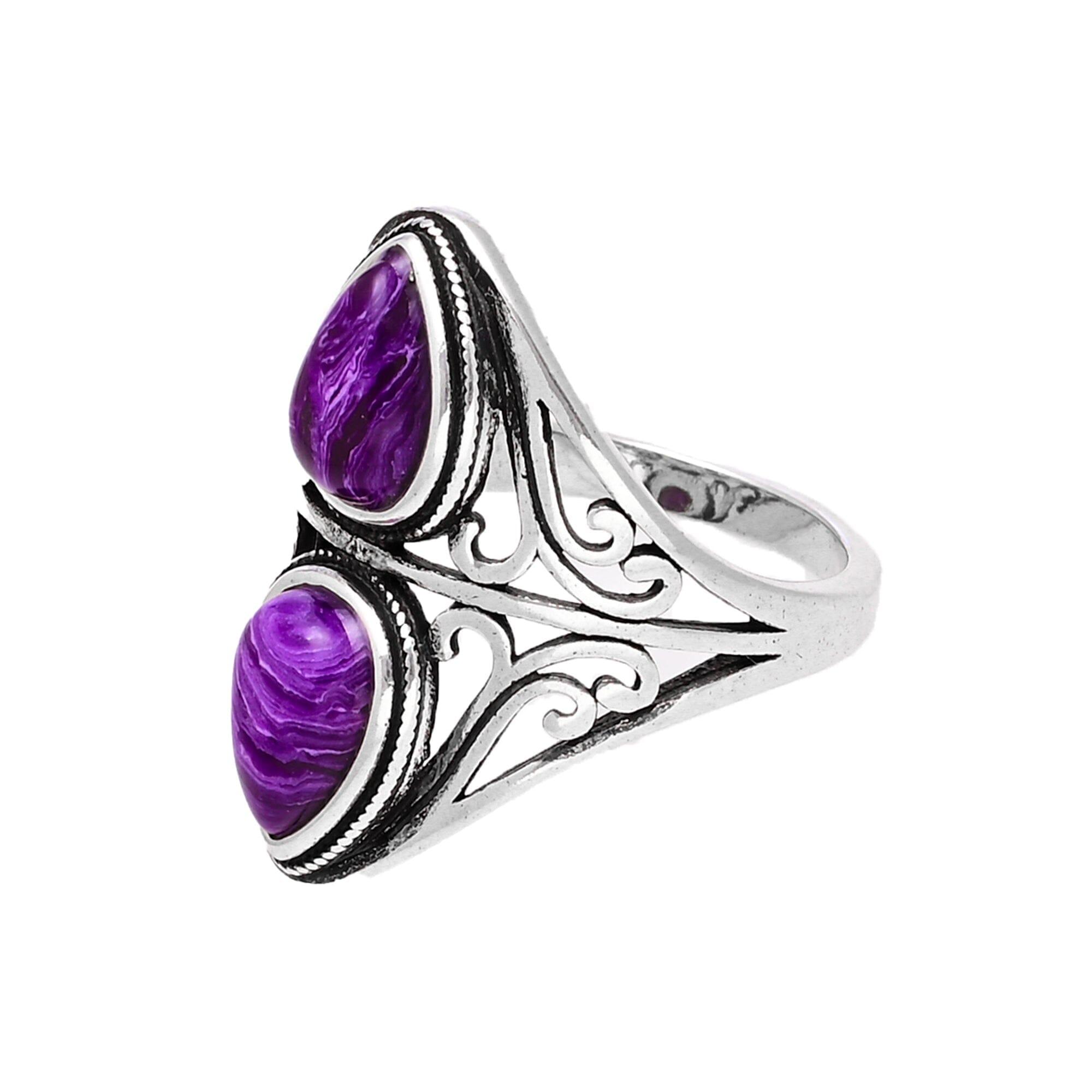 Rhea - Doppelt Tropfenförmiger Boho Chic Ring mit Amethysten