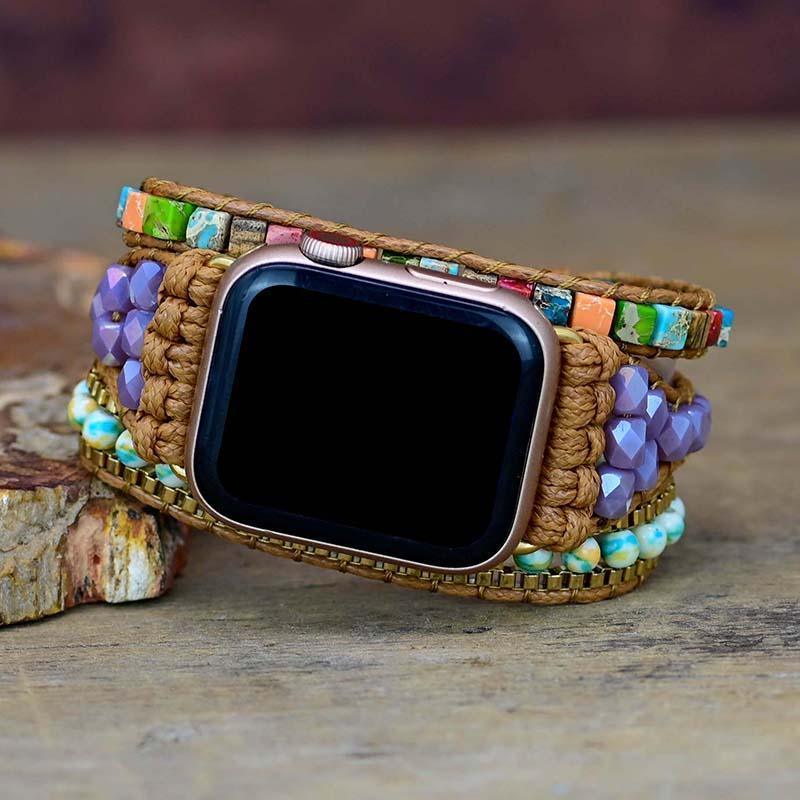 Mehrfarbiges Apple Watch-Uhrenarmband mit quadratischen Edelsteinperlen