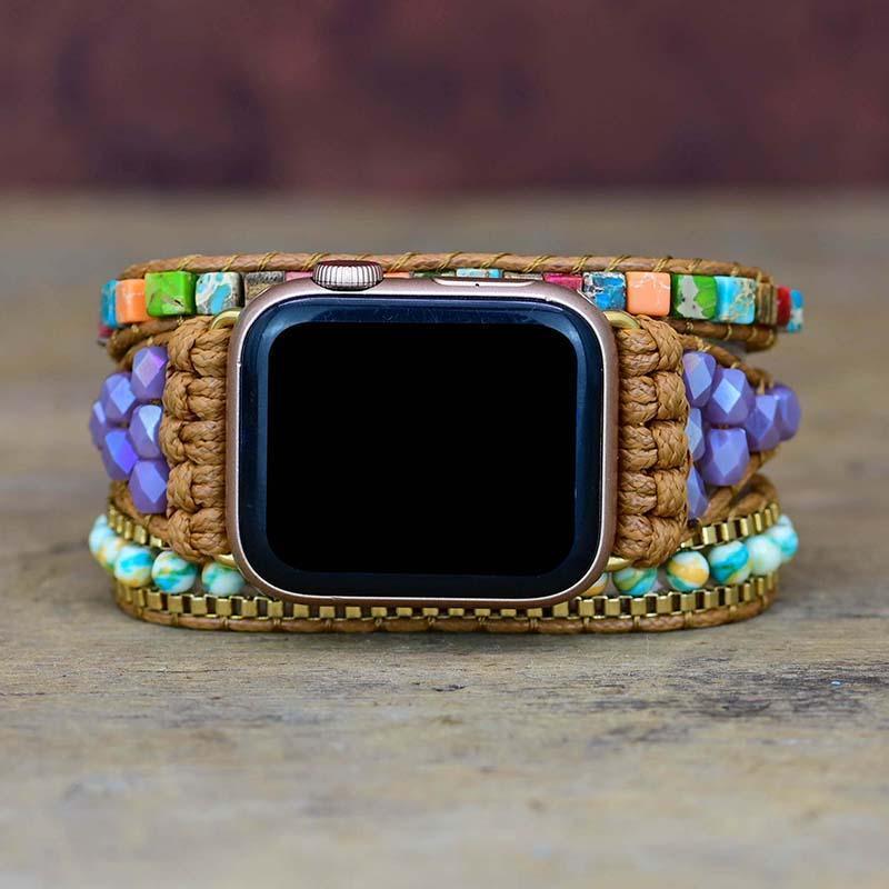 Mehrfarbiges Apple Watch-Uhrenarmband mit quadratischen Edelsteinperlen