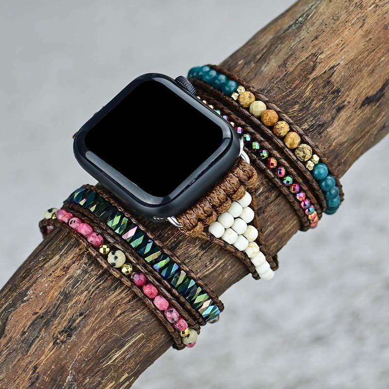 Apple Watch-Uhrenarmband aus rosanem, weißem und blauem Edelstein