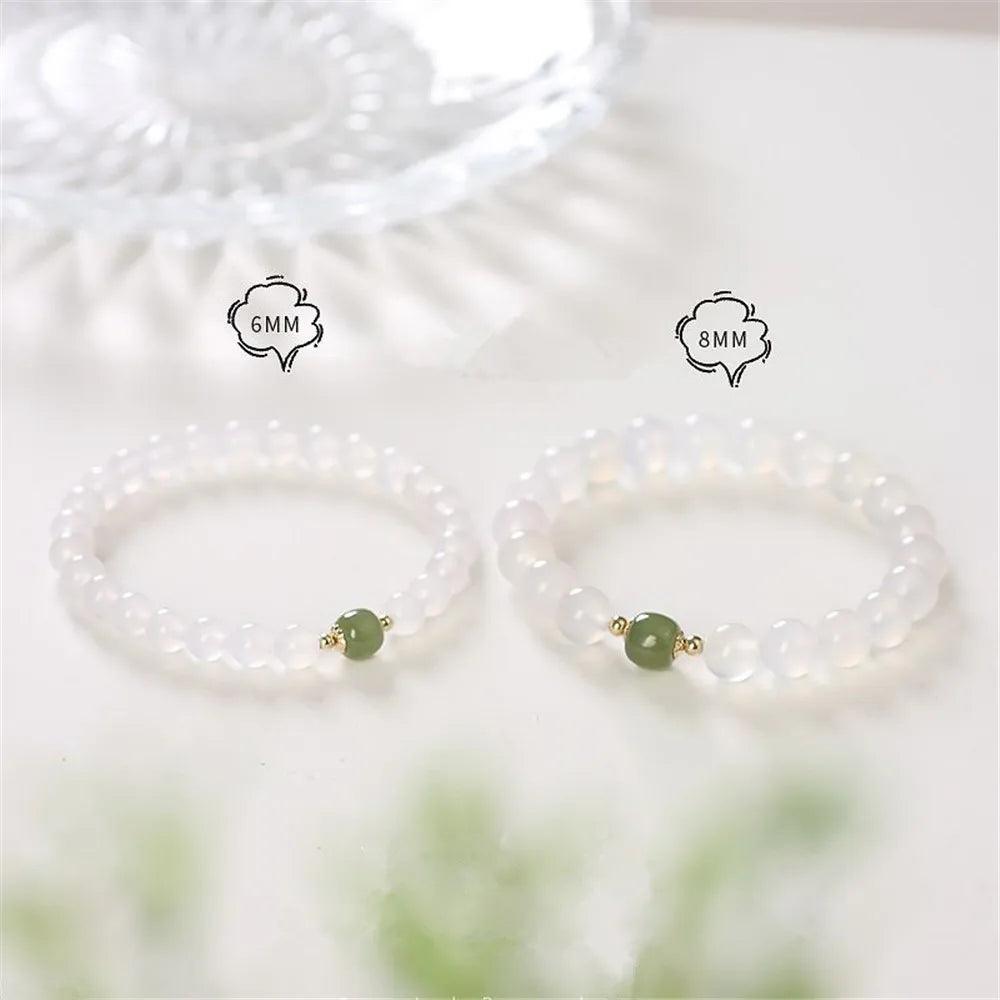 Armband aus weißem Achat und Hetian Jade "Hafen der Harmonie"