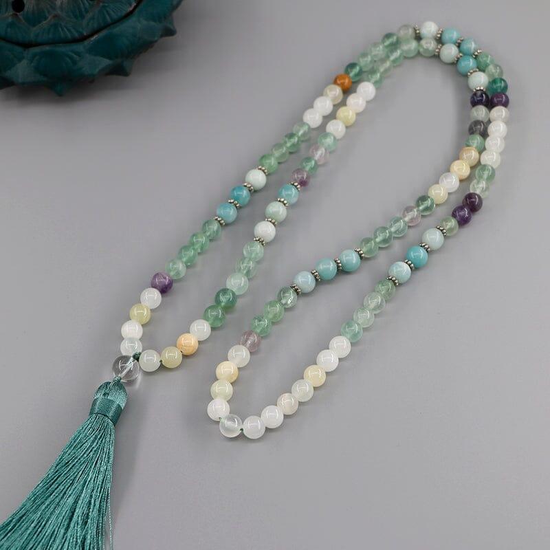 Mala Halskette "Heilige Transformation" aus Fluorit, Amazonit und Chalcedon