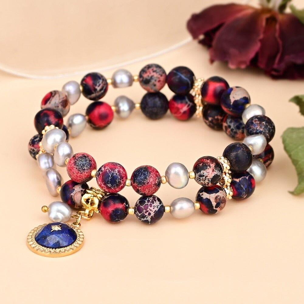 Strahlende Sonne Mehrlagiges rotes Jaspis & Lapislazuli Armband