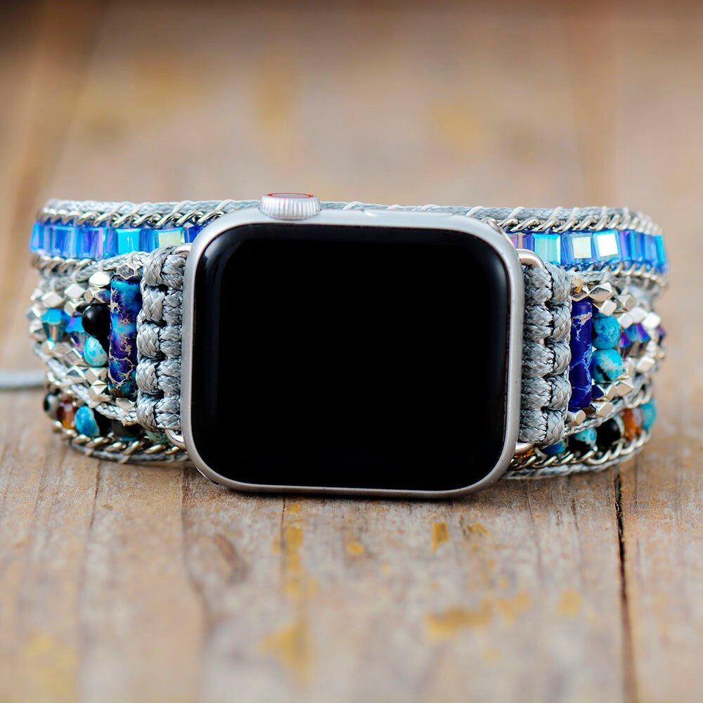 Apple Watch-Uhrenarmband "Glückseliges Nirwana" aus blauem Onyx & Jaspis