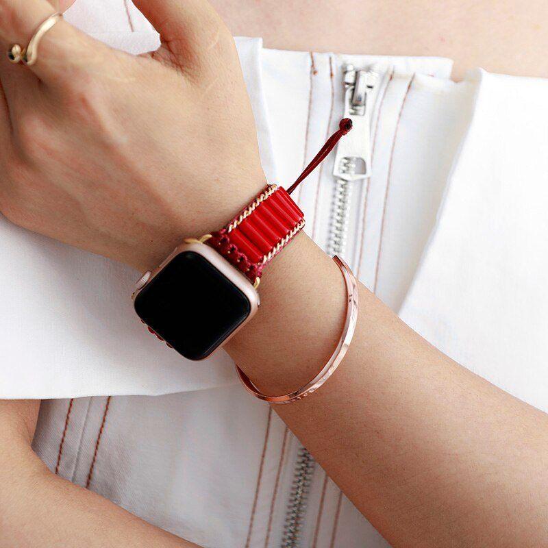 Apple-Uhrenarmband "Stilvoll" in Rot und Kaffeesilber