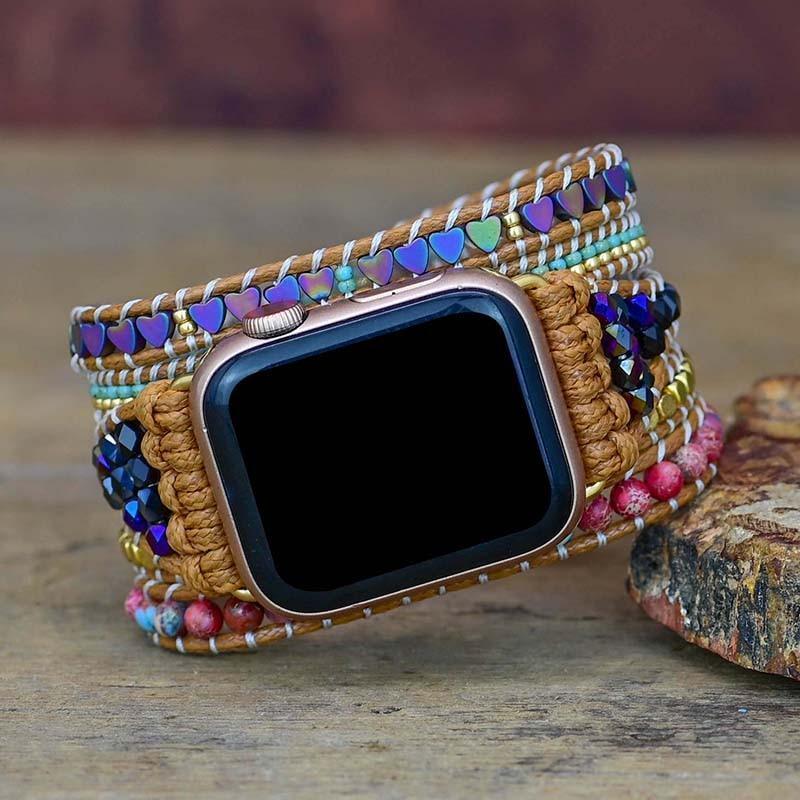 Apple Watch-Uhrenarmband "Irisierendes Herz" aus Edelstein