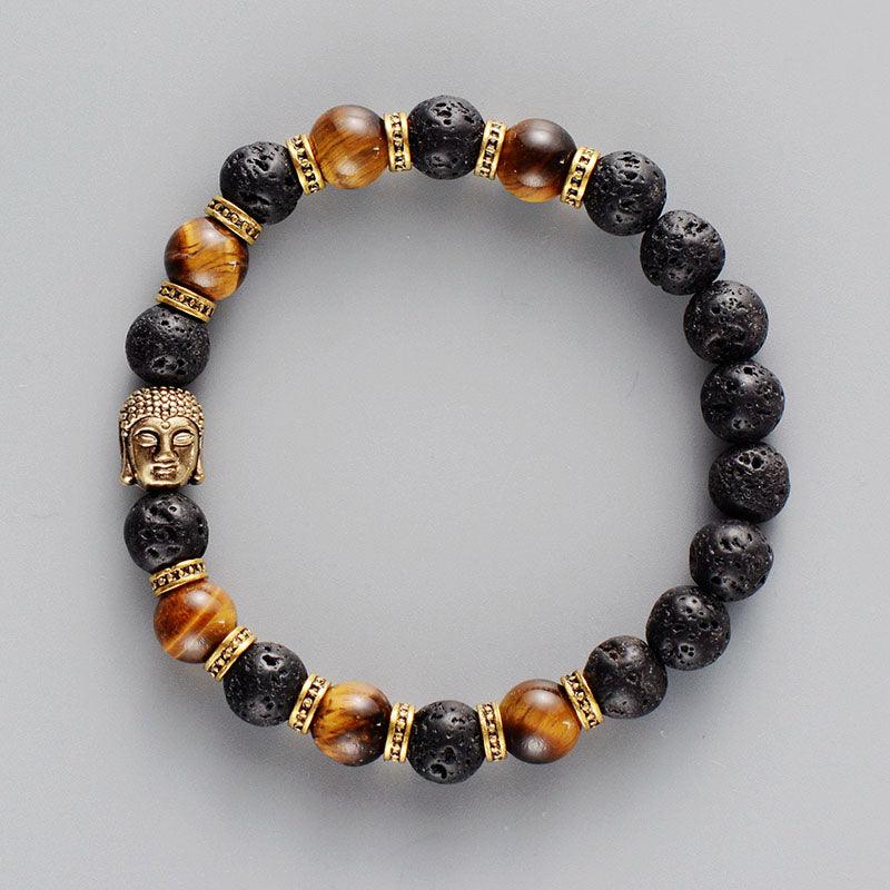 Buddha-Armband "Erdend" aus Tigerauge und Lavastein