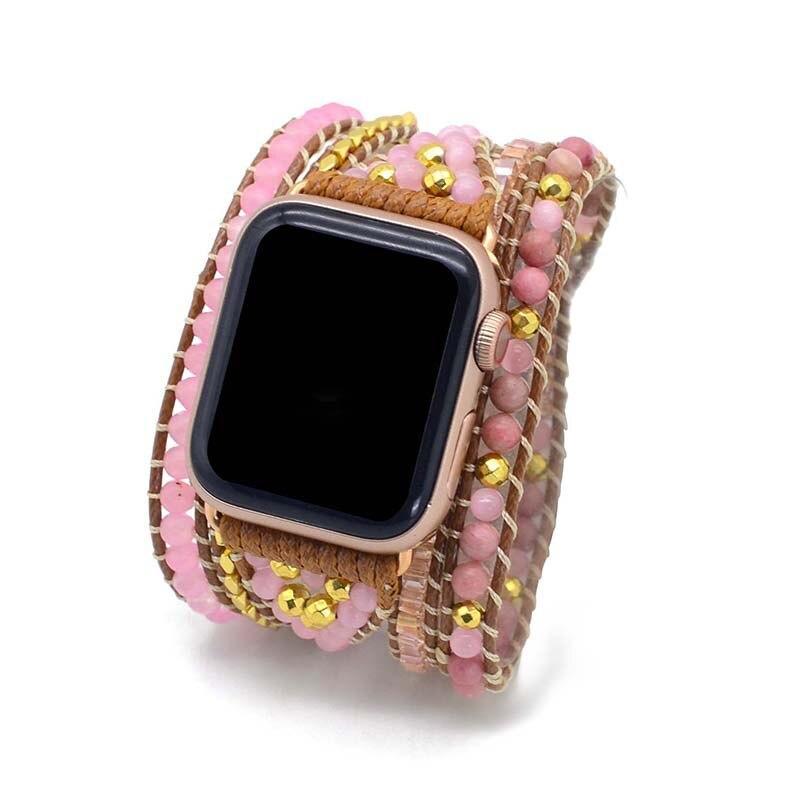 Apple Watch-Uhrenarmband "Golden und Rosenquarz"