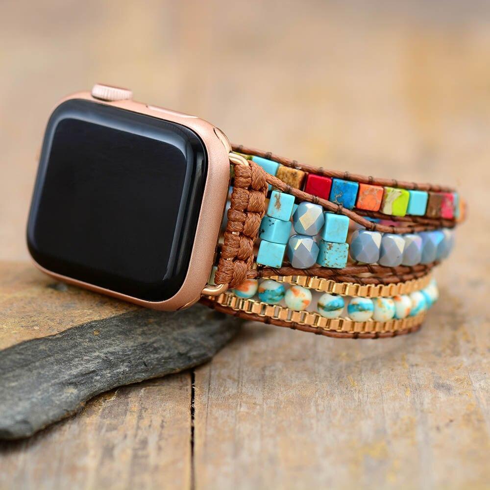 Quadratisches Apple Watch Uhrenarmband aus vibrierendem Jaspis-Edelstein