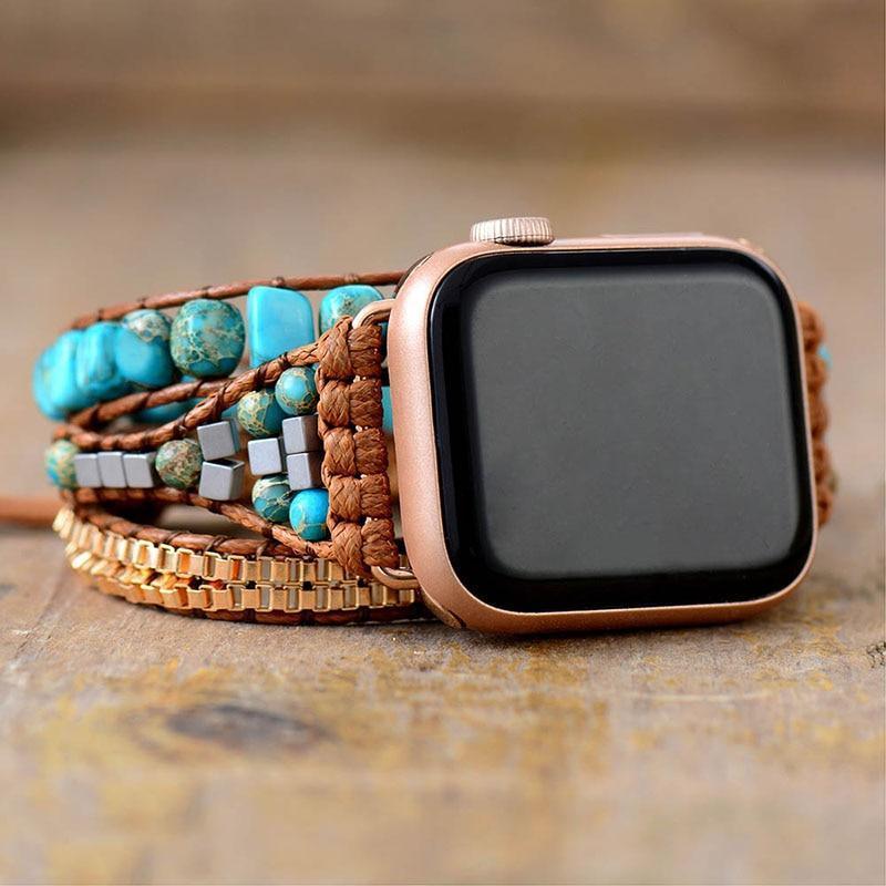 Blaues Jaspis Apple Watch-Uhrenarmband mit Antennenmuster