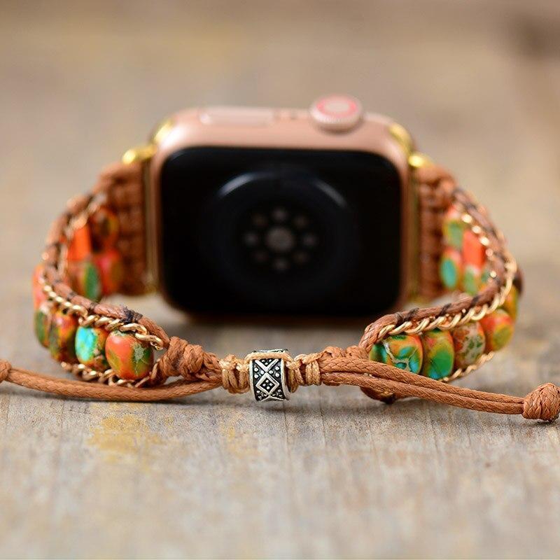 Apple Watch-Uhrenarmband "Boho-Stil" mit Jaspis-Edelsteinen