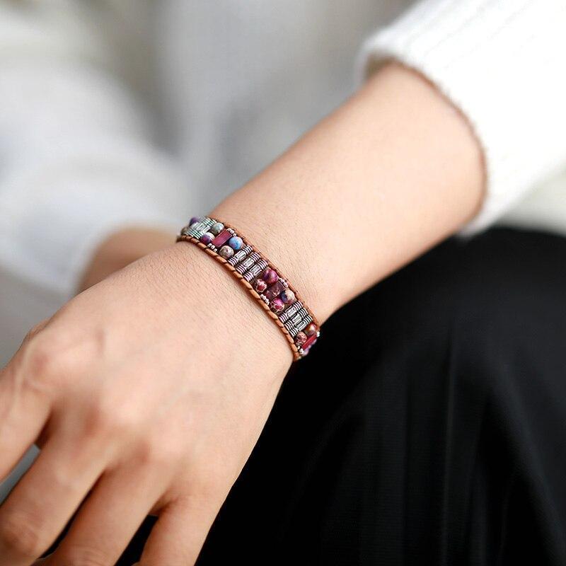 Jaspis-Perlen Manschette Röhrenarmband "Spur Des Lebens"