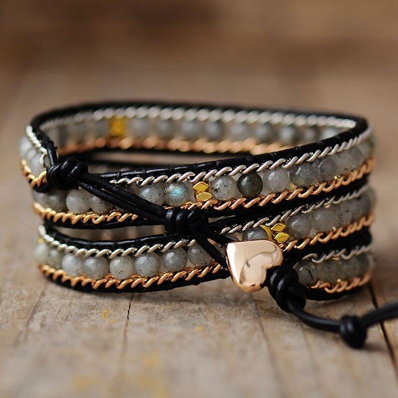 Verkettetes Labradorit-Armband "Punk-Chic"