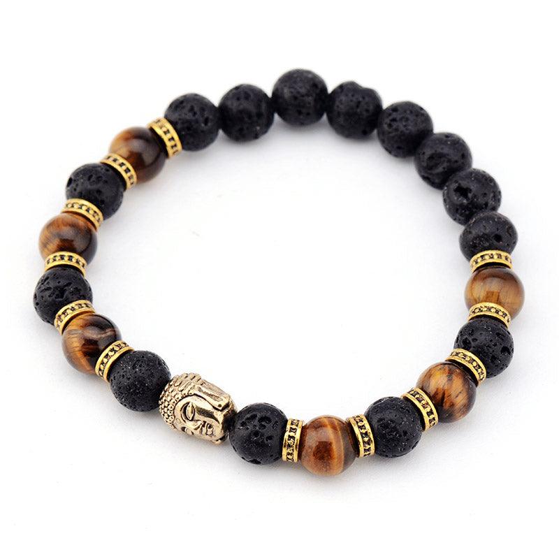 Buddha-Armband "Erdend" aus Tigerauge und Lavastein