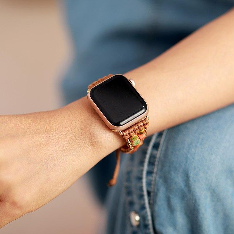 Apple Watch-Uhrenarmband "Boho-Stil" mit Jaspis-Edelsteinen