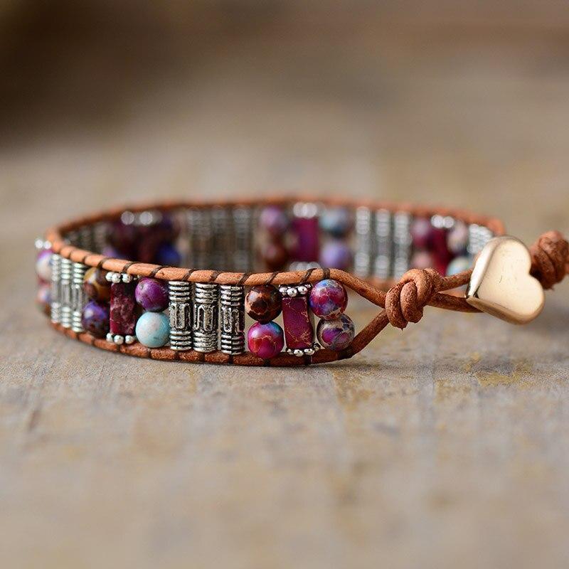 Jaspis-Perlen Manschette Röhrenarmband "Spur Des Lebens"
