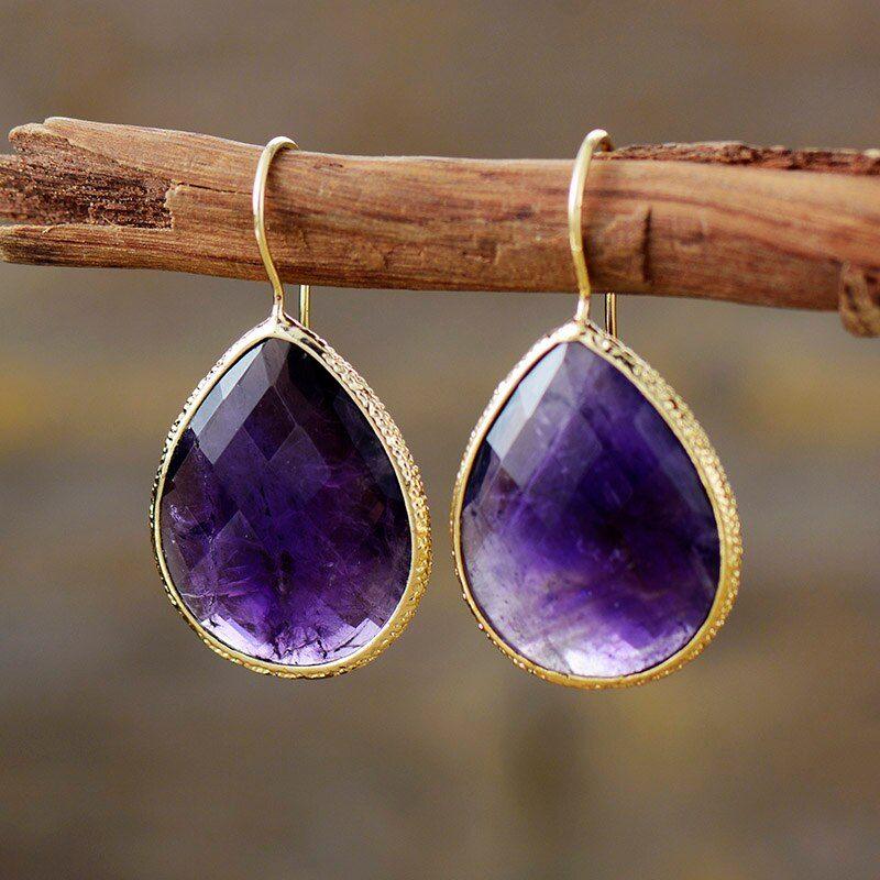 Ohrringe "Zeitlose Tropfen" aus Tigerauge & Amethyst