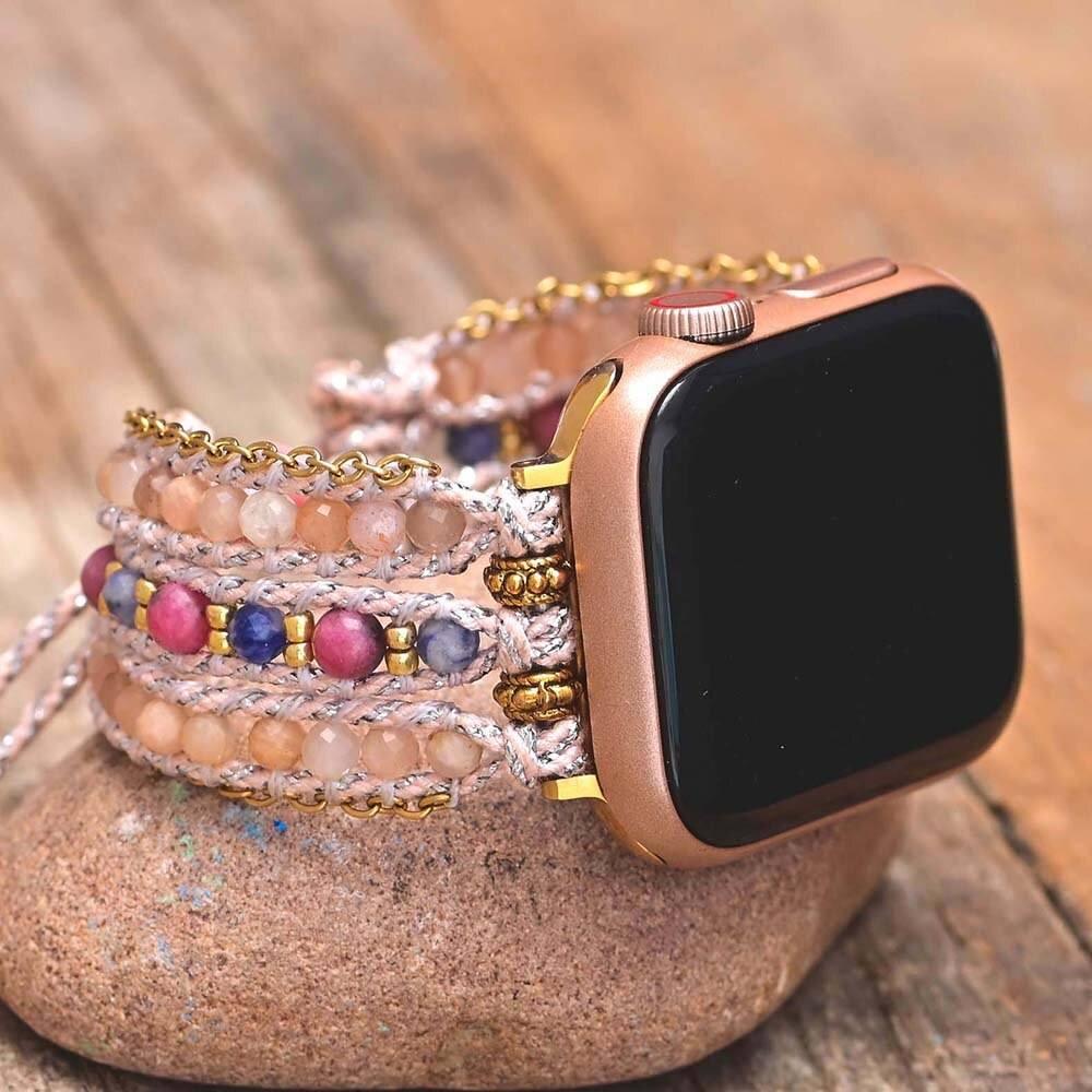 Apple Watch-Uhrenarmband "Zart Göttlich" aus Sonnenstein & Rhodochrosit