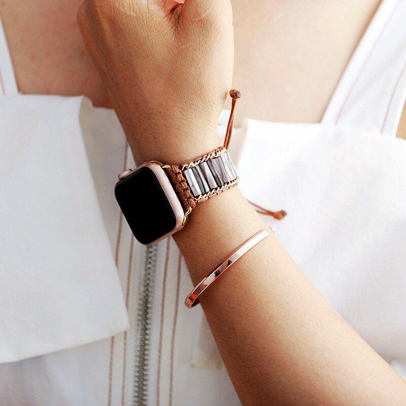 Apple-Uhrenarmband "Stilvoll" in Rot und Kaffeesilber