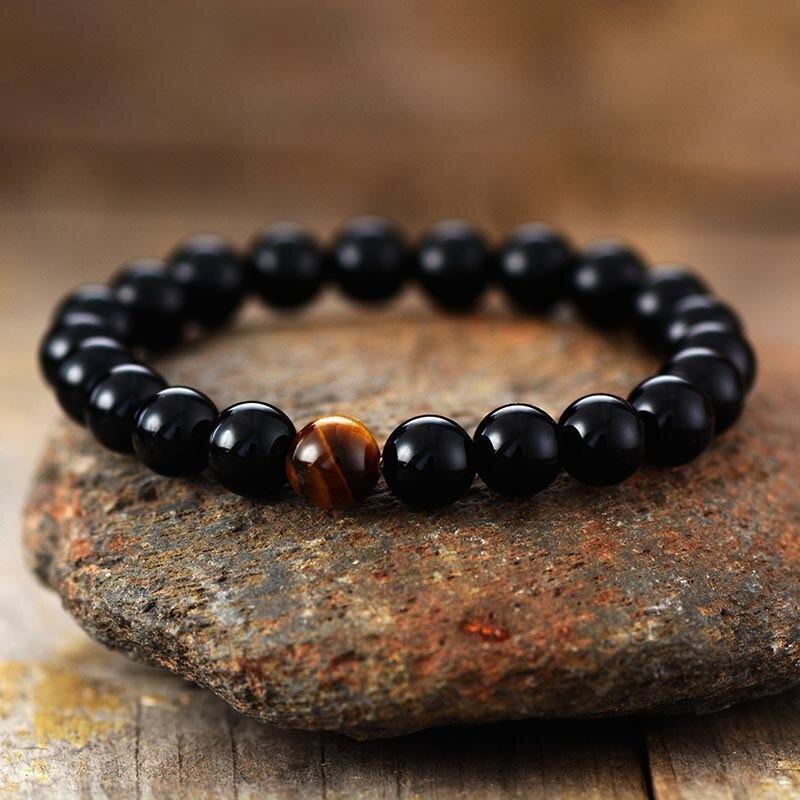 Mutiges und starkes Armband aus schwarzem Onyx und Tigerauge