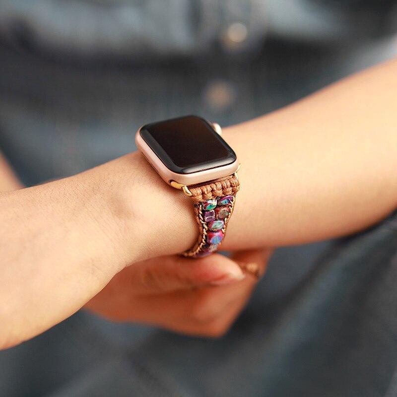 Apple Watch-Uhrenarmband "Boho-Stil" mit Jaspis-Edelsteinen