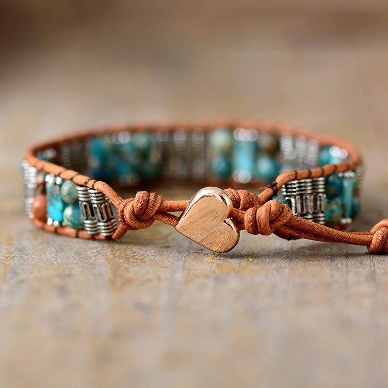 Jaspis-Perlen Manschette Röhrenarmband "Spur Des Lebens"